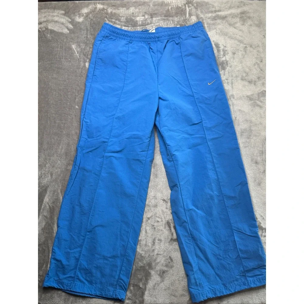 Nike Womens XL Everything Wovens Mid Rise Pants Star Blue Open Hem Baggy